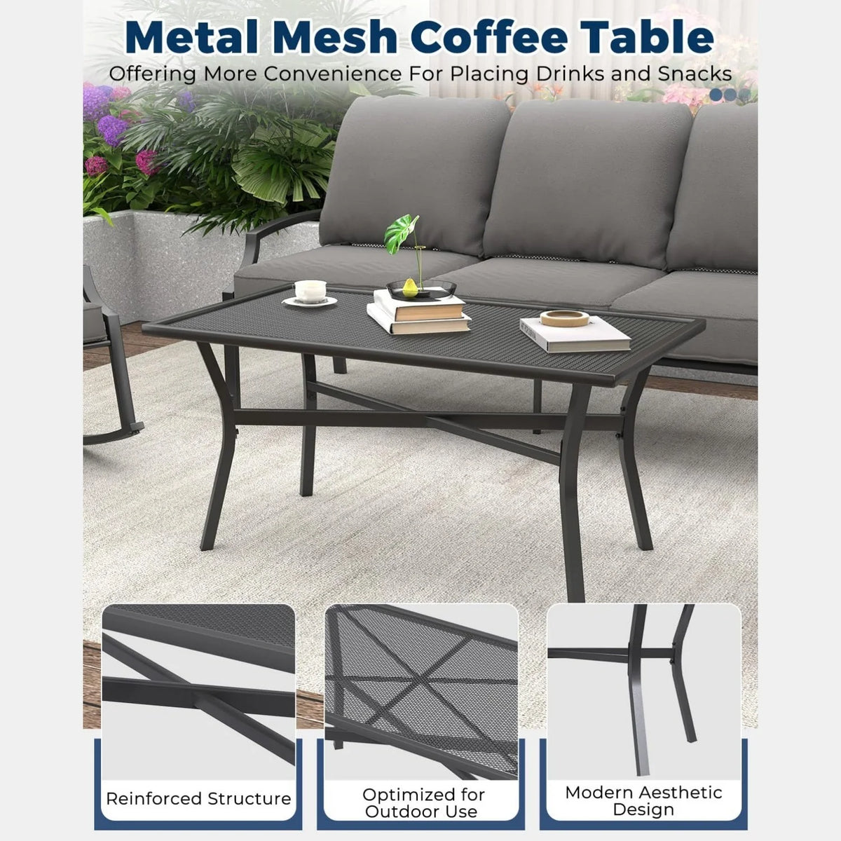 AECOJOY 4-Piece Outdoor Patio Furniture Set with Rocking Chair, Metal Patio Conversation Bistro Set