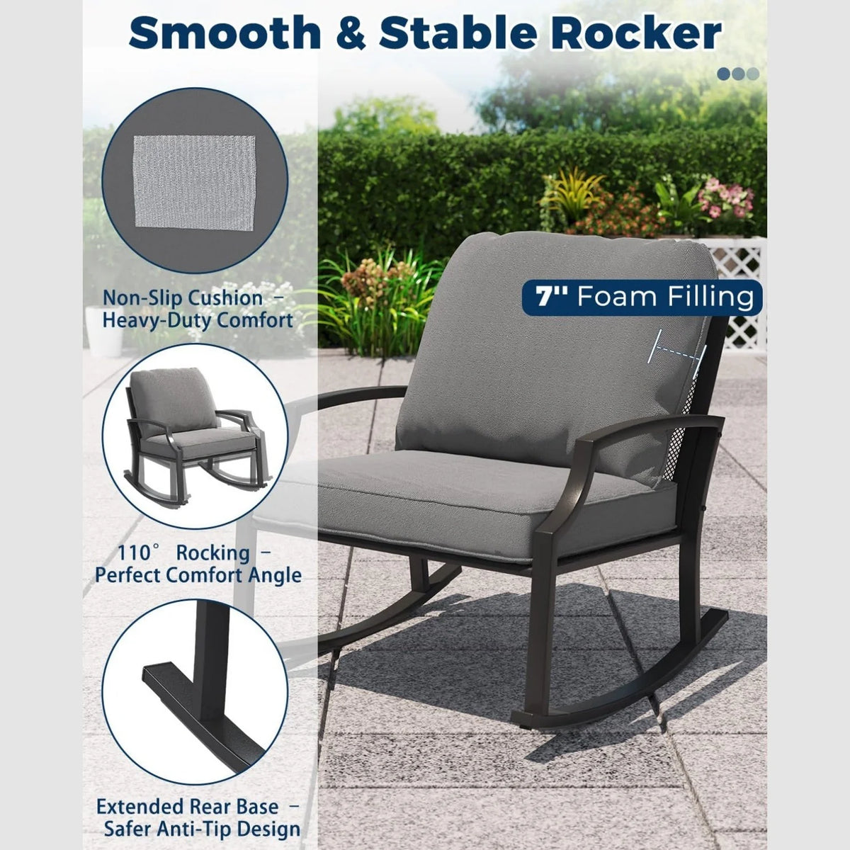 AECOJOY 4-Piece Outdoor Patio Furniture Set with Rocking Chair, Metal Patio Conversation Bistro Set