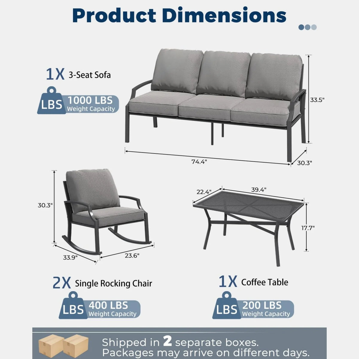 AECOJOY 4-Piece Outdoor Patio Furniture Set with Rocking Chair, Metal Patio Conversation Bistro Set